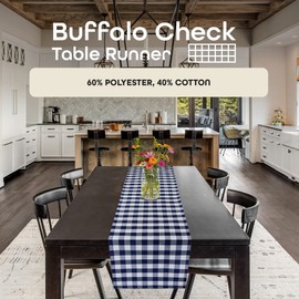 Buffalo Check Plaid Table Runner, Navy - 13" x 48" - Premium & Durable Checkered Tablecloth is Reversible for Solid Colors - Waterproof, Stain-Resistant & Machine Washable by Achim Home Decor