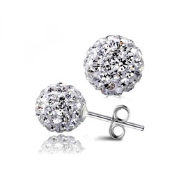 Bellitia Jewelry 925 Sterling Silver Pave Crystal CZ Diamond Stud Earrings for Women, Sparkling Shamballa Ball Stud Earrings, 6MM 8MM 10MM