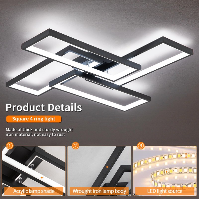 Shine LUEST Modern LED Ceiling Lights for Bedroom 26" Dimmable