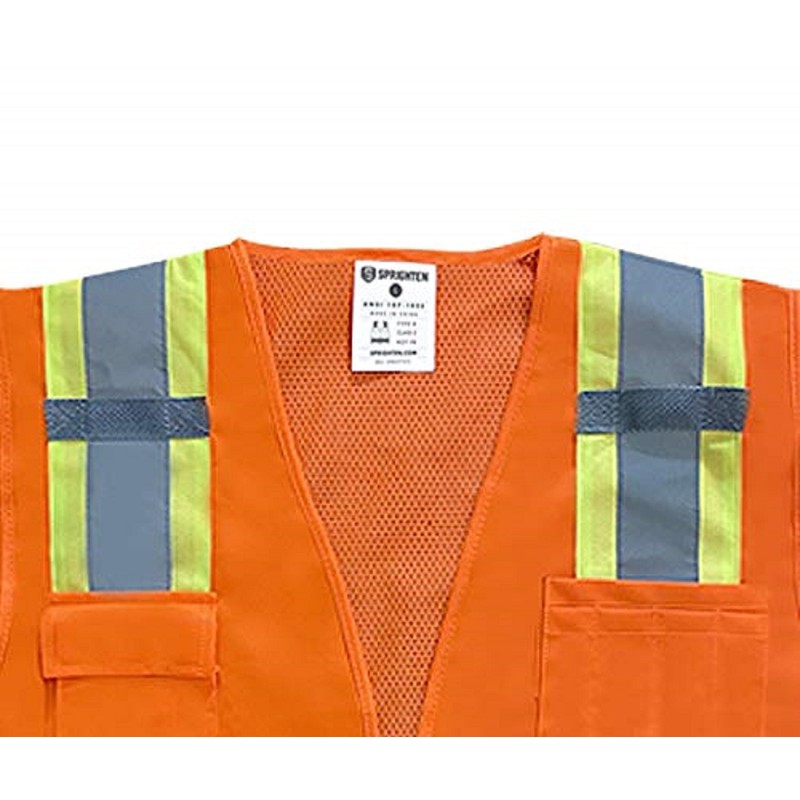 Safety Main Premium High Visibility Surveyor Vest Solid Front Mesh