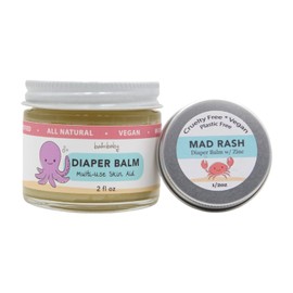 DIAPER COMBO - Natural Diaper Balm for Everyday Use + Mad Rash Balm with Non-Nano Zinc Oxide for More Serious Diaper Rash (travel size) | Vegan | Calendula | Plastic Free