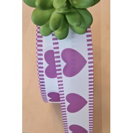 5/8, 7/8 & 1.5" (1 YD) Valentine's Day Grosgrain Ribbon Purple Hearts Love - 5/8 Inch