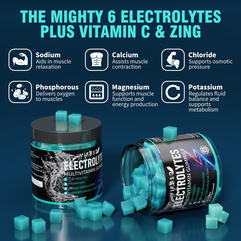 VIFSSG Electrolytes Gummies No Sugar, 120 Chewable Electrolyte Gummies with