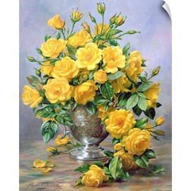 Bright Smile - Roses in a Silver Vase Wall Decal, Rose Artwork
