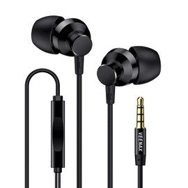 VEENAX M2 Wired Earbuds Stereo Earphones with Ultra Bass, in-Ear Headphones with Microphone, Durable Tangle Free Cord, Noise Isolating Headset for Phone Computer Laptop Tablet MP3, 3.5mm Jack, Black