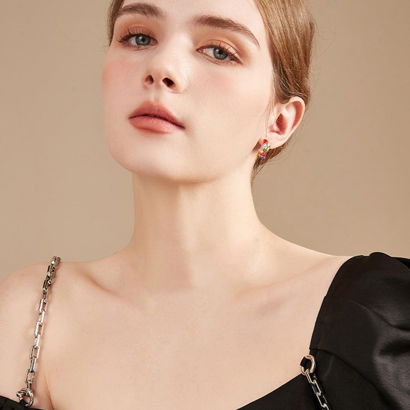 TOEECY Earrings for Women Colored Crystal Hoop Earrings Collection Rainbow