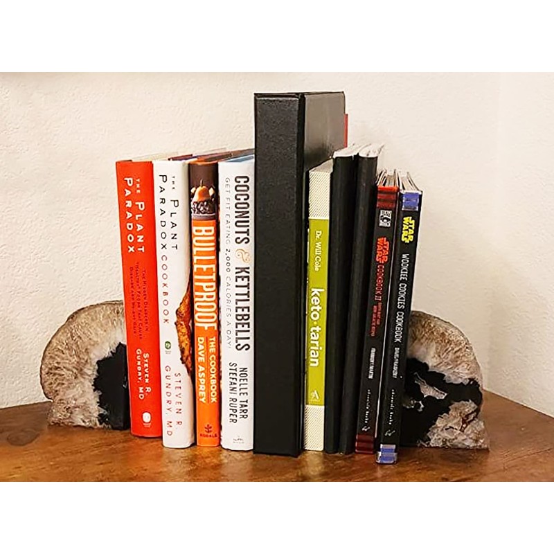 AMOYSTONE Agate Bookends Black Geode Book Ends Heavy Duty Bookend