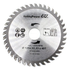 HM Circular Saw Blade Diameter 125 mm x 22.23 mm / 20 mm / 40T Teeth for Wood Plastic