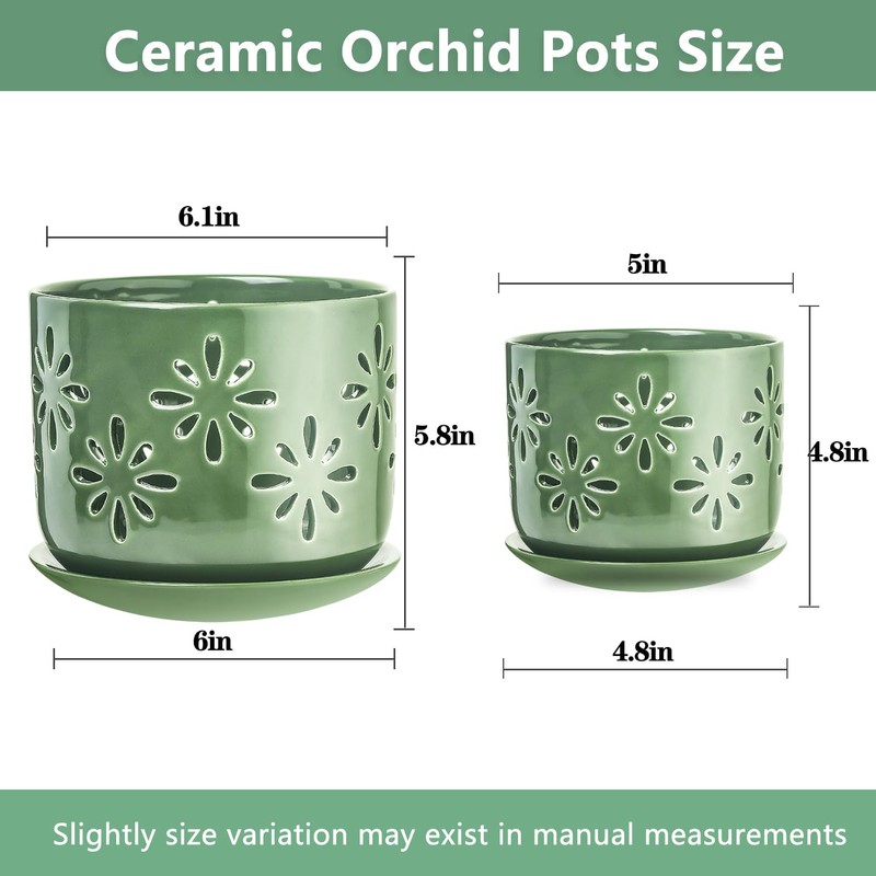 LITUDISO 6+5 Inch Orchid Pots with Holes, Ceramic Orchid Pots
