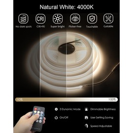 ALITOVE 32.8ft COB LED Strip Light Kit Natural White 4000K Flexible Super Bright 24V High Density LED Tape Light 3200LEDs CRI90+ Dimmable LED Light Strip for Indoor Home Commercial Lighting Decor