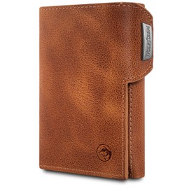 Wolfstrøm Slim Wallet 'Svente' I 11 Card Mini Wallet Men Small with Coin Pocket, RFID Protection – Cognac