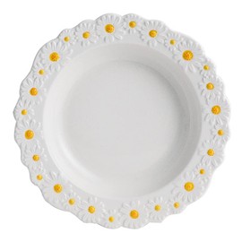 WAYUTO Ceramic Daisy Flat Plate Embossed Dessert Dish Small Daisy Edge Relief Dinnerware Steak Plate Irregular Dining Dish for Soup Crockery Kitchen Decoration Tableware Household Wedding