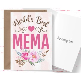 Mother's Day Card for Mema, World's Best Mema Greeting Card for All Occasions, Birthday Card for Mema
