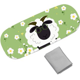 CREATCABIN Hard Shell Glasses Case Leather Sunglasses Case Glasses Holder Portable Glasses Bag Storage Bag Clamshell Protective Cleaning Cloth for Men and Women Travel Sheep 16.2 x 6.4 x 3.9 cm