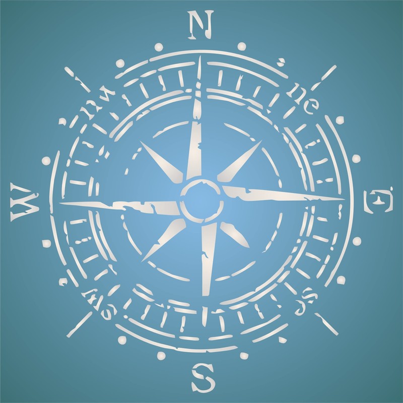 Antique Compass Stencil, 14 x 14 Inch (L) - Vintage