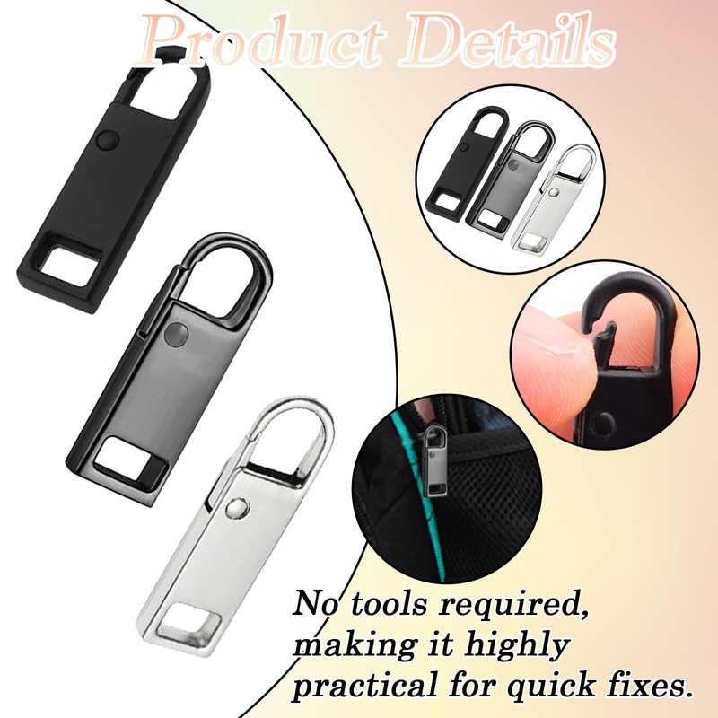 18 Pcs Replacement Zipper pulls, Spare Removable Metal Zip Repair