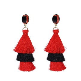 Game Day Tassel Earrings Beaded Football Tassel Drop Earrings Sport Ball Team Earrings Red Black Blue Game Day Team Supports Fan Jewelry-red black