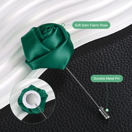 M METERXITY 24-Pack Flower Lapel Pins for Men, Rose Boutonnieres Pin Groom Boutonnieres for Wedding/Dance/Party, Men Lapel Pins for Suits Satin Flower Corsage [Dark Green]
