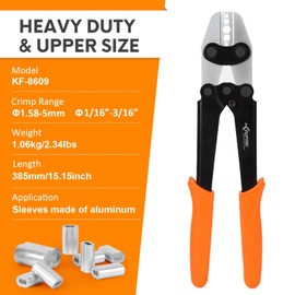 KF CPTEC Wire Rope Crimping Tool 1/16"-3/16"(1.58-5.0mm), Ferrule Swager for Aluminum & Loop Sleeves, Heavy-Duty Crimper for Railing & Fishing
