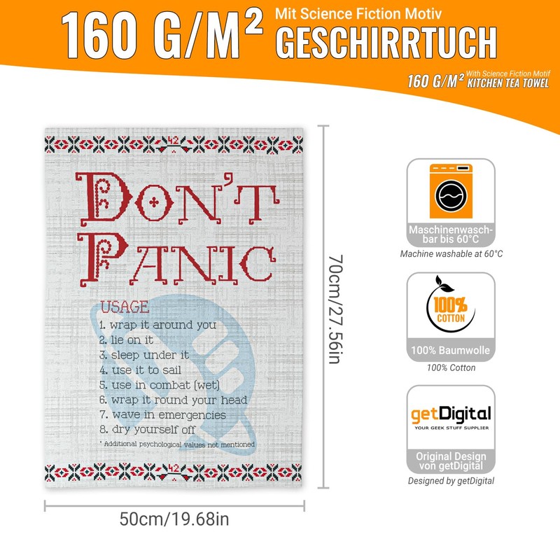 getDigital Don't Panic Tea Towel Absorbent Kitchen Towel with Science