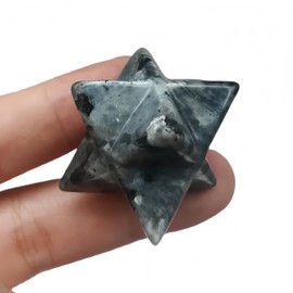 Afucats Natural Black Labradorite Crystal Merkaba Star Sacred Meditation Energy Healing Chakra Indoor Decorative Stone,1 Inchs Hexagram Spiritual Stone for Meditation
