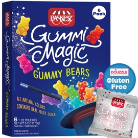 DOUzzle Gluten Free Gummi Magic, Gummy Bears (6 Count, Pack of 1) Non Gebrokts Kosher for Passover Food Snacks - All Natural Colors, Contains Real Fruit Juice -
