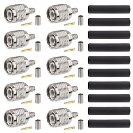 TNC Male Connector Crimp Type for RG58 RG142 RG400 LMR195 KSR195 3D-FB Coax Cable – 10 Pack with Heat Shrink Tubes – RF Coaxial Adapter for Antenna, Ham Radio, CCTV, WLAN