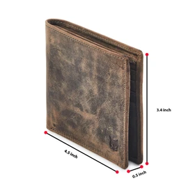 Real Leather Mens Bifold Wallet RFID Blocking Slim Minimalist Front Pocket - Thin & Stylish with ID Window (Moss Crazy Horse)