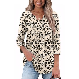 WIHOLL Oversized Tshirts for Women Blouse Plus Size Spring Clothes Floral Summer Tops 2025 Boho Tops 3/4 Length Sleeve Button Down Shirts XXL