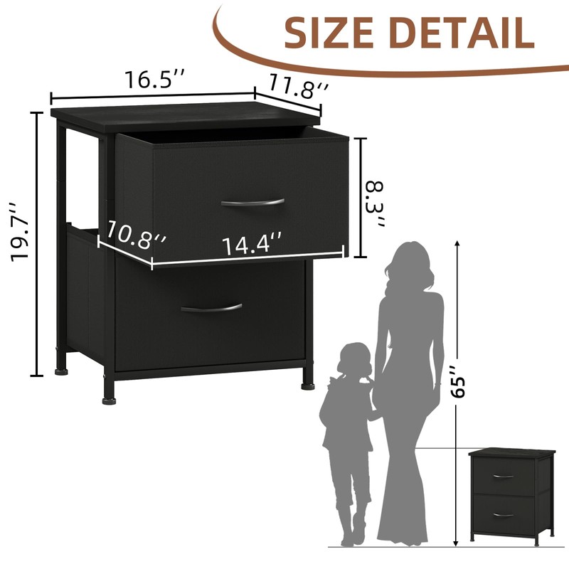 Somdot Nightstand, Small Dresser for Bedroom with 2 Drawers, Bedside