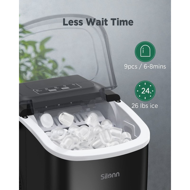 Silonn Countertop Ice Maker, 9 Cubes Ready in 6 Mins,