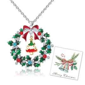 Qitian Christmas Necklaces for Women - Glitzy Rhinestone Christmas Tree Pendant Xmas Wreath Bell Pendant Necklace Holiday Jewelry Gift