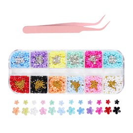 1 Set Blütennagelkunstschmuck Und 1 Edelstahl -Pinzetten, Harzdekorationen, Diy -Nagelkunst, Niedlicher Nagelkunstschmuck.