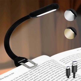 RADIXIUM LED Rechargeable Book Light for Reading in Bed- Eye Caring 4 Color Temperatures, Stepless Dimming Brightness, Lightweight Flexible Clip on Book Light for Book Lovers Black (Black)