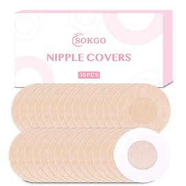 Sokgo 30 Pieces Nipple Covers, Disposable Breast Covers, Disposable Bra Pad, Invisible Adhesive Nipple Covers for Women Beige