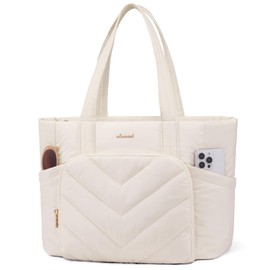 LOVEVOOK Tote Bag for Women, V-Quilted Puffer Tote Bag with Zipper, Large Puffy Shoulder Purse for Work Travel Nurse Teacher