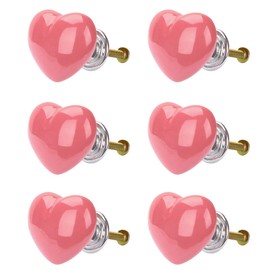sourcing map 6pcs Ceramic Knobs Drawer Heart Shaped Pull Handle Furniture Door Cabinet Cupboard Wardrobe Dresser Replacement Pink