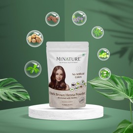 minature Dark Brown Henna Powder | Enriched with, Brahmi, Haritaki, Amla, Neem, Skikakai | Natural Dark Brown Hair Color Sourced from Rajasthan | No Artificial Preservatives| 227gram (1/2lb)(8Oz)