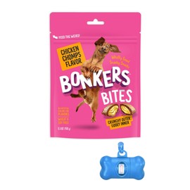 Bonkers Bites Dog Treats, Chicken Chomps Flavor, Crunchy & Gooey, 5.3 oz with Bone Waste Bag Dispenser