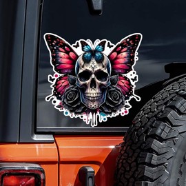 2pcs 4.72"x4.53", Anime-Themed Butterfly Skull Waterproof Vinyl Car Decal, Exterior Decorative Accessories, Used for Car, Motorcycle, Laptop, Van, Meme Decal | #CZ194