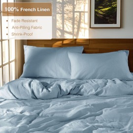 SONORO KATE 100% French Linen Duvet Cover Queen Size, Soft Breathable for Hot Sleepers, Moisture Wicking & Durable Cover Set - Zipper Closure & 4 Corner Ties Duvet Covers 3 Piece (Dusty Blue,Queen)
