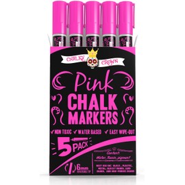 CHALKY CROWN Liquid Chalk Marker Pen - Dry Erase Marker - Chalk Markers for Chalkboard Signs, Windows, Blackboard, Glass - 6mm Reversible Tip (Pink, 5 Pack)