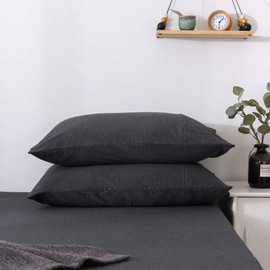 KAIANG Jersey Knit Pillowcase. All Season, Soft, Cozy Cases. T-Shirt Jersey Cotton Pillow Case Set 20"x 36". Heather Cotton Jersey Case Set. (Dark Gray, King)