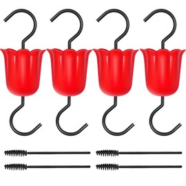 GlaRid Large Ant Moat for Hummingbird Feeders, 4 Pack Red Flower Shape Hummingbird Feeder Ant Moat with 4 Brushes, Sturdy and Leakproof