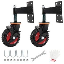 6inch Gate Wheel Heavy Duty with Brake for Wooden/Gate Metal Tube Gate, with Nuts Wrench Gloves 500 Lb Capacity Spring Loaded Fence Gate Wheel with 360 Degree, 2 Pack