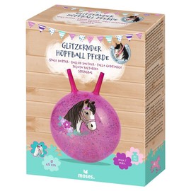 moses 4033477382054 Glittering Horse Bouncy Ball, Sparkling Jumping Ball for Horse Lovers with Star Confetti Filling, Indoor and Outdoor Toy for Children from 4 Years, Pink with Glitter