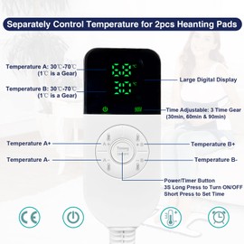 JOBYNA Electric Heating Pad for Knee, 2 Pieces Physiotherapy Heat Cape Heat Pad with Automatic Shut-Off, 5s Fast Heating, 30-70°C Adjustable, Machine Washable, Digital Display