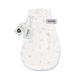 TRÄUMELAND – LIEBMICH Baby Sleeping Bag Hophop Bunny Beige | Breathable Baby Sleeping Bag | 2.5 TOG | Grows with Your Child, All-Year Sleeping Bag for Summer and Winter | Oeko-Tex 100 Certified | From 0 months