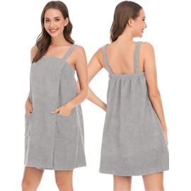 Women Terry Spa/Bath Wrap Lightweight Adjustable Closure Spa Towel and Dry Fast (M,Grey)
