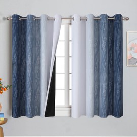VEHEDE Ombre Dark Blue and White Colour Gradient Thermal Curtain Cold Protection Curtains with Eyelets, Living Room Sound Insulation Opaque, Window Heat Insulating Curtains 160 cm Long, H 160 x W 132